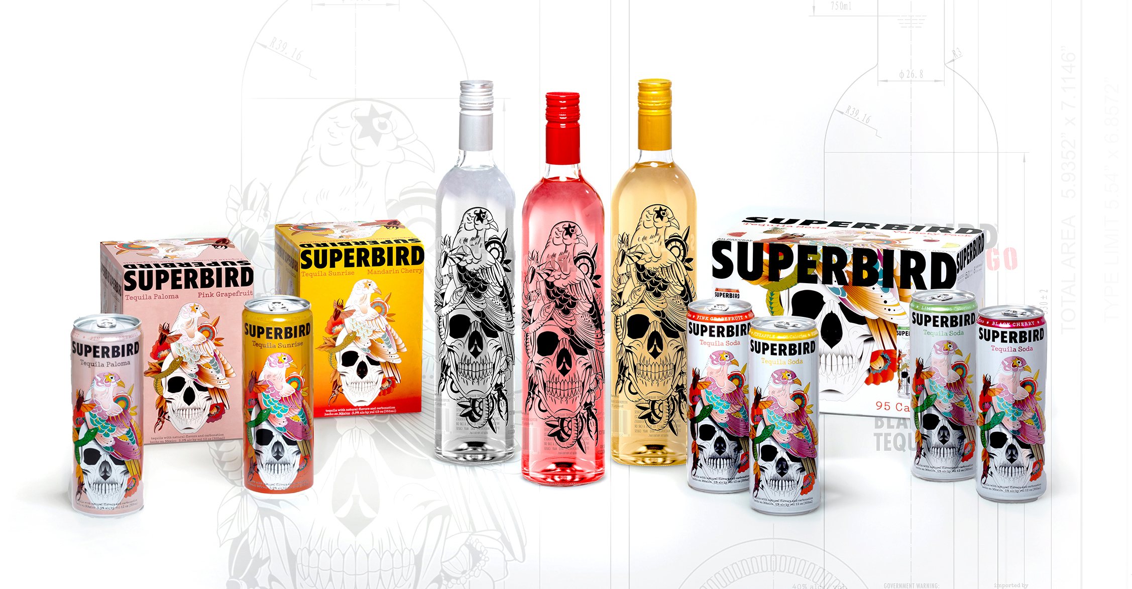 Superbird range across glass, aluminum, and paper